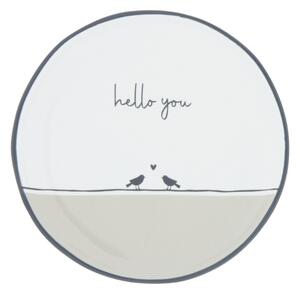 Bastion Collections Talířek na čajový sáček s ptáčky a nápisem Hello you Ø 9 cm