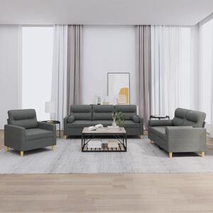 3dílná sedací souprava s polštáři tmavě šedá textil 3201553