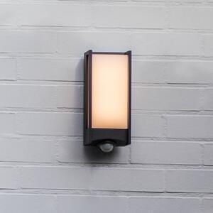 LUTEC Venkovní nástěnné svítidlo QUBO s LED a senzorem, tmavě šedá, výška 27 cm, IP54, Hliník / šedá / zinek, Hliník, Moderní