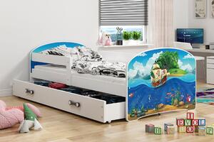 Dětská postel Luki - Bílá (Piráti) 160x80 cm