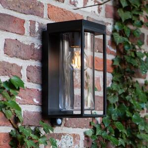 LUTEC Solární venkovní nástěnné svítidlo FLAIR, černé, 29 cm, senzor, IP44, Černá, Hliník, Moderní, Lucerna