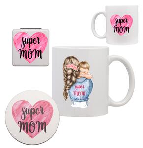 Set hrneček, podtácek a zrcátko pro maminku motiv Best mom chlapec A