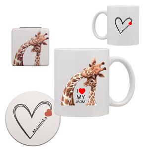 Set hrneček, podtácek a zrcátko pro maminku motiv Žirafa love