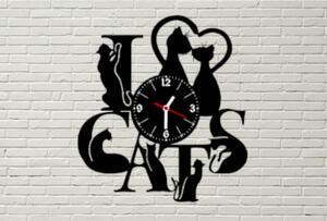 Hodiny LP vynil 30 cm I love Cats