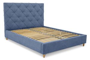 Modrá čalouněná dvoulůžková postel s úložným prostorem a roštem 140x190 cm Bee – Scandic