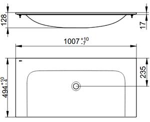 Keuco Plan - Zápustné umyvadlo 1007x494 mm, bez přepadu, bez otvoru na baterii, CleanPlus, bílá 32970311000