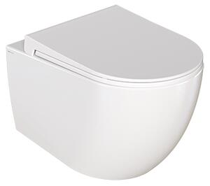 Bocchi Dura - Závěsné WC 355x525 mm Rimless + slim sedátko, SoftClose - SET, bílá lesklá