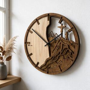 3D Dřevěné dubové hodiny - Kříž a hory Atama - 30cm/50cm/80cm