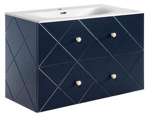 Závěsná skříňka s umyvadlem - ELEGANCE 82-90, šířka 90 cm, tmavě modrá/šedá