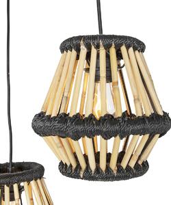 Orientální závěsné svítidlo bambusové s černým kulatým 3-světlem - Evalin