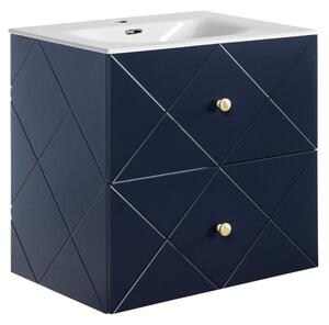 Závěsná skříňka s umyvadlem - ELEGANCE 82-60, šířka 60 cm, tmavě modrá/šedá