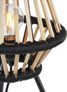 Venkovská stativová stolní lampa bambus s černou - Evalin