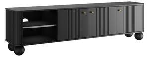 Černá třídvéřová TV skříňka Vesper 187 cm - zlaté úchyty / kulaté nohy