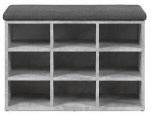 Skříňka na boty, botník s polstrováním, lavice, sedací, police, dřevo/látka, 52x84x32 cm, beton šedá/šedá, Dekorino BS20260022