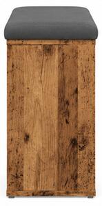Skříňka na boty, botník s polstrováním, lavice, sedací, police, dřevo/látka, 52x84x32 cm, staré dřevo/šedá, Dekorino BS20260026