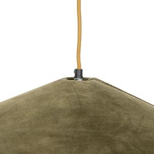 Venkovská závěsná lampa zelený samet s rákosem 60 cm - kudrlinky Frills