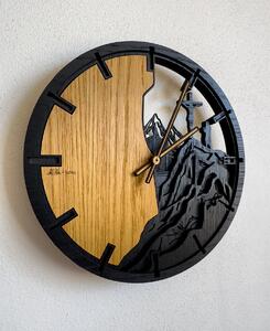3D Dřevěné dubové hodiny - Kříž a hory - 30cm/50cm/80cm
