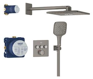GROHE Grohtherm SmartControl - Sprchový systém pod omítku s hlavovou sprchou Rainshower SmartActive 310 Cube, kartáčovaný Hard Graphite 34864AL0