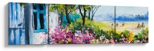 Obraz zahrádky před domem, olejomalba (170x50 cm)
