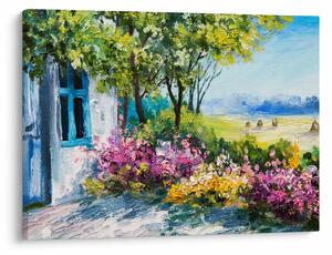 Obraz zahrádky před domem, olejomalba (70x50 cm)