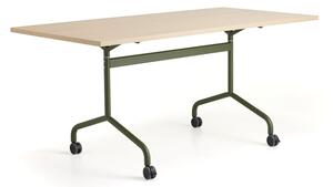 AJ Produkty Konferenční stůl LYKKA, sklápěcí deska, 1600x800 mm, zelená/dub
