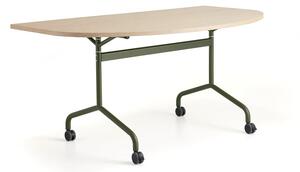 AJ Produkty Konferenční stůl LYKKA, sklápěcí deska se zaoblenými rohy, 1600x800 mm, zelená/dub