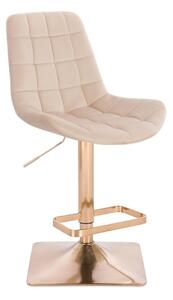 LuxuryForm DESIGN Barová židle PARIS VELUR na zlaté hranaté podstavě - krémová