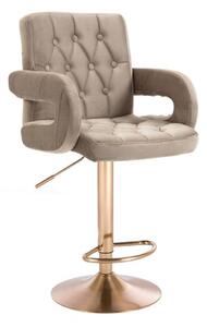 LuxuryForm DESIGN Barová židle BOSTON VELUR na zlaté kulaté podstavě - latte