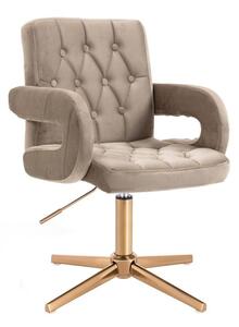 LuxuryForm DESIGN Židle BOSTON VELUR na zlatém kříži - latte