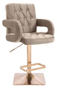 LuxuryForm DESIGN Barová židle BOSTON VELUR na zlaté hranaté podstavě - latte