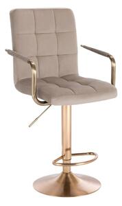 LuxuryForm DESIGN Barová židle VERONA GOLD VELUR na zlaté kulaté podstavě - latte