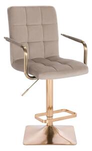 LuxuryForm DESIGN Barová židle VERONA GOLD VELUR na zlaté hranaté podstavě - latte