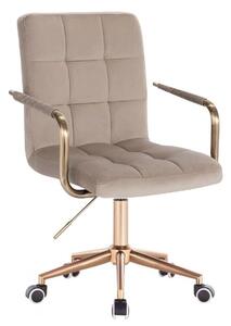 LuxuryForm DESIGN Židle VERONA GOLD VELUR na zlaté podstavě s kolečky - latte