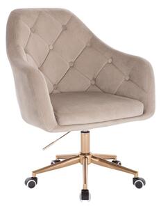 LuxuryForm DESIGN Křeslo ANDORA VELUR na zlaté podstavě s kolečky - latte