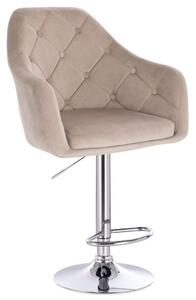 LuxuryForm DESIGN Barová židle ANDORA VELUR na stříbrné kulaté podstavě - latte