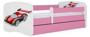 Kocot Kids Dětská postel ZÁVODNÍ AUTO růžová Velikost postele: 140x70, Matrace: S matrací, Šuplík: Se šuplíkem