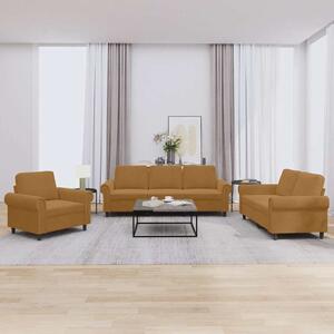 3dílná sedací souprava s poduškami hnědá samet 3202177