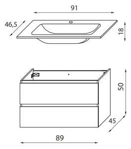 Koupelnová skříňka s umyvadlem KENWOOD 91 cm černá