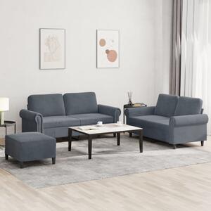3dílná sedací souprava s poduškami tmavě šedá samet 3202221