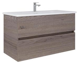 Dřevojas - Koupelnová skříňka s umyvadlem BANO 100x47 cm tmavý dub/bílá