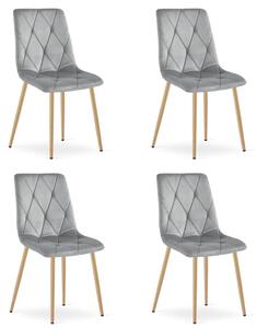 Set čtyř jídelních židlí LIBRA sametové, světle šedé / hnědé nohy (4 ks)