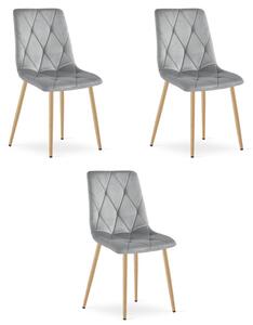 Set tří jídelních židlí LIBRA sametové, světle šedé / hnědé nohy (3 ks)