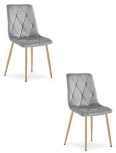 Set dvou jídelních židlí LIBRA sametové, světle šedé / hnědé nohy (2 ks)