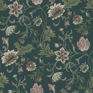 Zelená vliesová květinová tapeta na zeď, 139415, Vintage Flowers, Esta Home