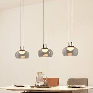 Lucande LED závěsné svítidlo Dain, 3 světla, kouřově šedá, sklo, Hliník / šedá / zinek, Obývací pokoj / jídelna, Sklo, Moderní
