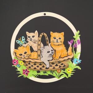AMADEA Dřevěná ozdoba barevná kulatá koťata, 8 cm, český výrobek