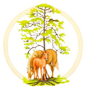 AMADEA Dřevěná ozdoba barevná kulatá koně, 6 cm, český výrobek