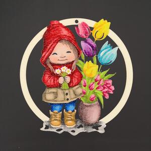 AMADEA Dřevěná ozdoba barevná kulatá děvčátko, 6 cm, český výrobek