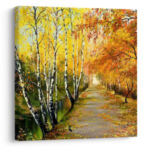 Obraz - Romantická alej podél vody, olejomalba (30x30 cm)