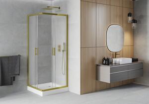 Mexen Rio čtvercový sprchový kout 80 x 80 cm, Vzor jinovatky, Zlatá + sprchová vanička Rio, Bílá